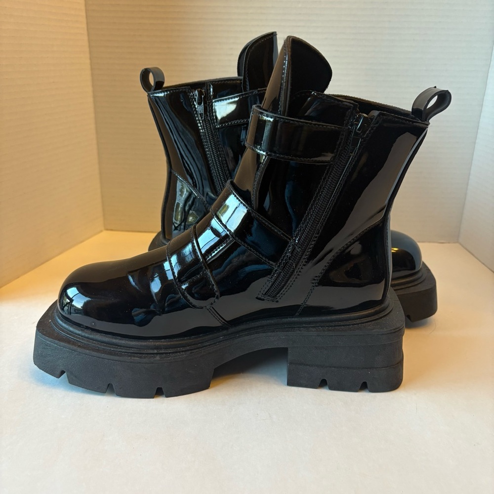 Rouge Helium Black Patent Leather Platform Combat Women's Boots, size 8 - Picture 7 of 10